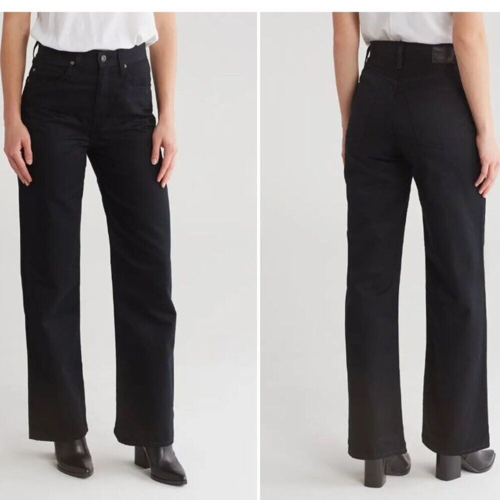 AG Women's Jeans Kora High Rise Wide Leg Jeans in Deep Black Wash size 25